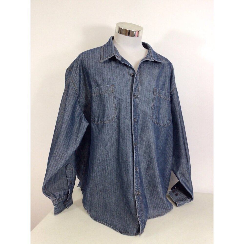 Classic Men's Denim Button-Down Shirt in Blue